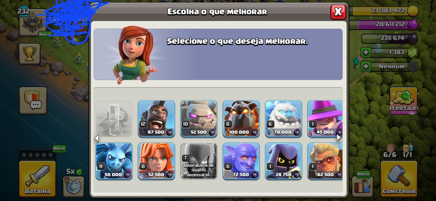 Clash of Clans CV17 | Nível 232 | 6 Construtores | 1.383 Gemas