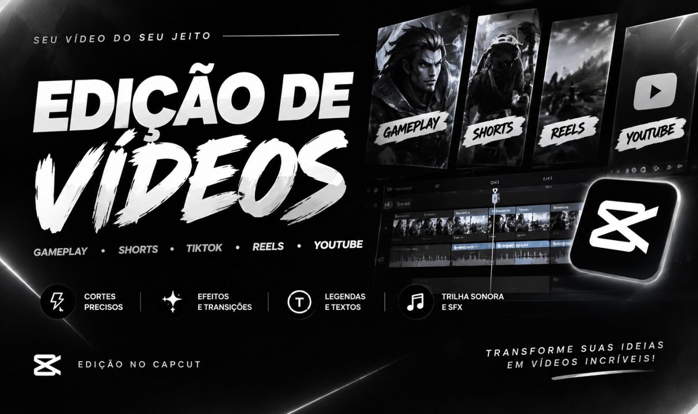 Edição de Vídeos | Gameplay, Shorts, TikTok, Reels e YouTube
