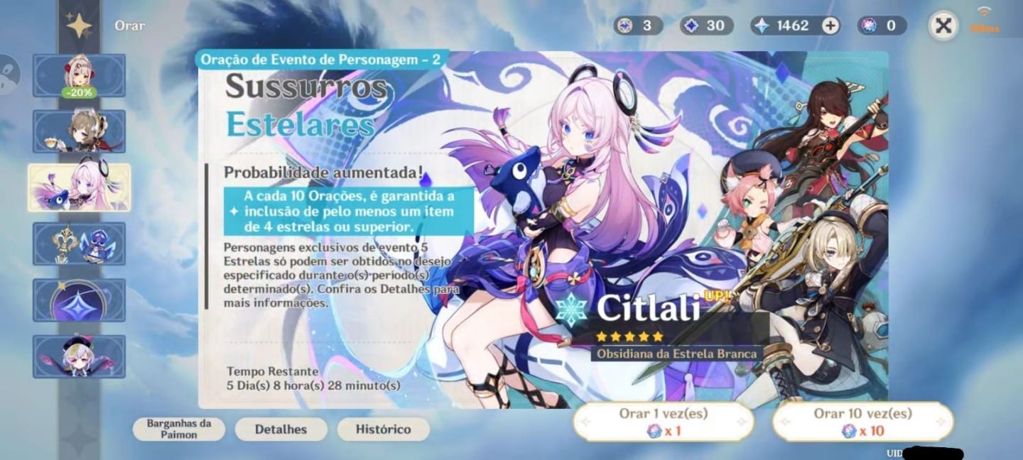 Conta Genshin, Yelan Lv90, Keqing Lv90,Armas 5 Rito do Fluxo, Oração