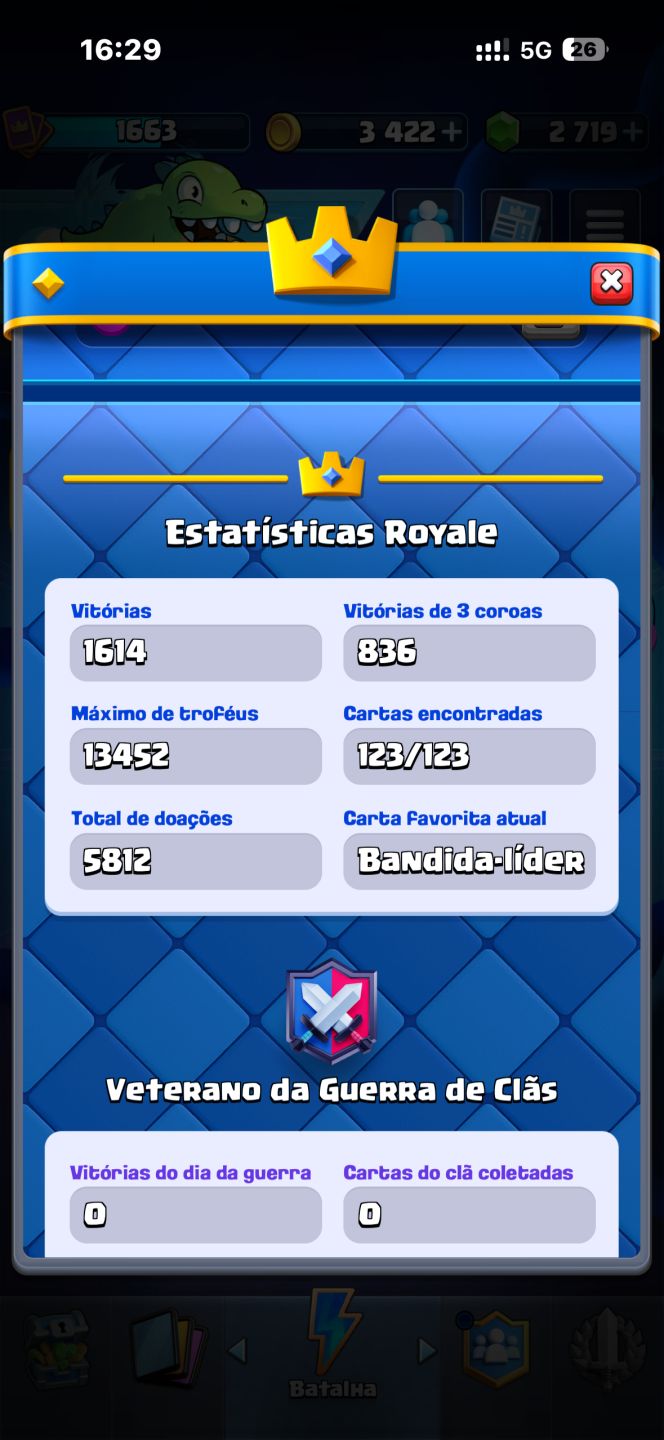 Conta Clash royale 13.5k trofeus com varias cartas lvl 16