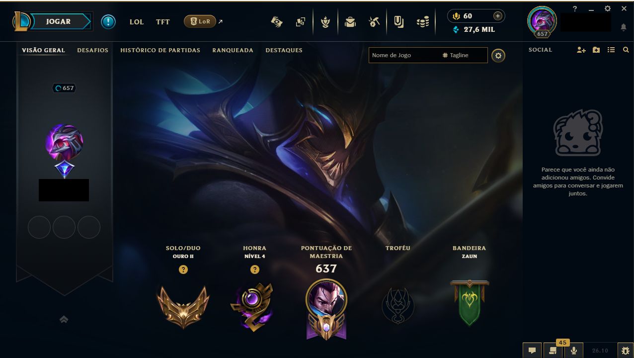 CONTA LOL BR LVL 657 264 SKINS PICO PLATINA CONTA MONO YASUO