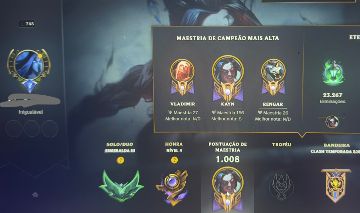 Conta LoL BR Lv 748 | Esmeralda III | 193 Skins | 3 Ultimate | 7 Míticas | kayn
