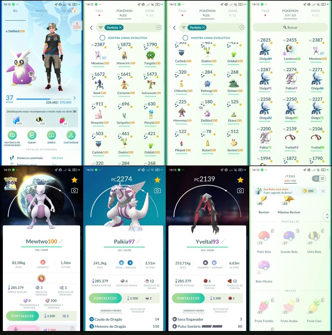 Pokémon Go LVL 37 | 20 SHUNDOS (shiny 100% IV) | Mewtwo 100% c/ Fundo | Q212