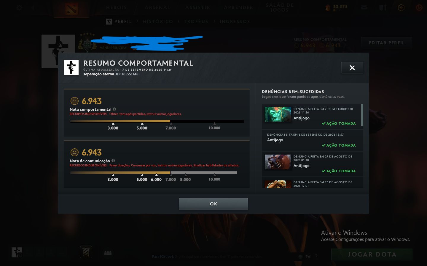 Conta dota 2 - 3k mmr/7k behavior