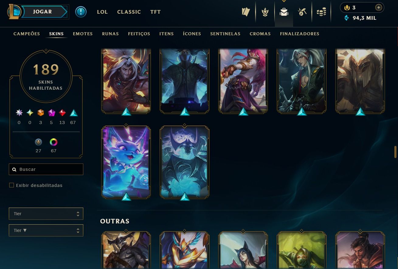 CONTA DE 2016 - 189 SKINS - LVL 306 - TODOS CAMPEÕES - 94K DE EA - 55 CROMAS