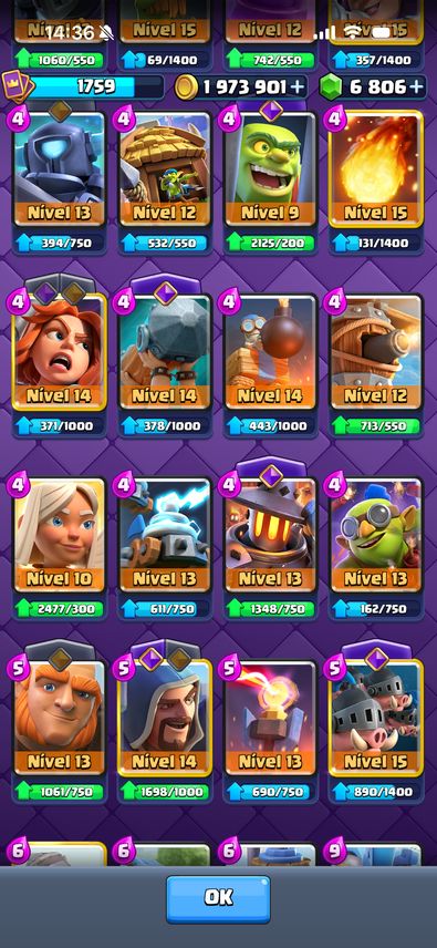 CONTA DE CLASH ROYALE DECK 2.6 NIVEL 16