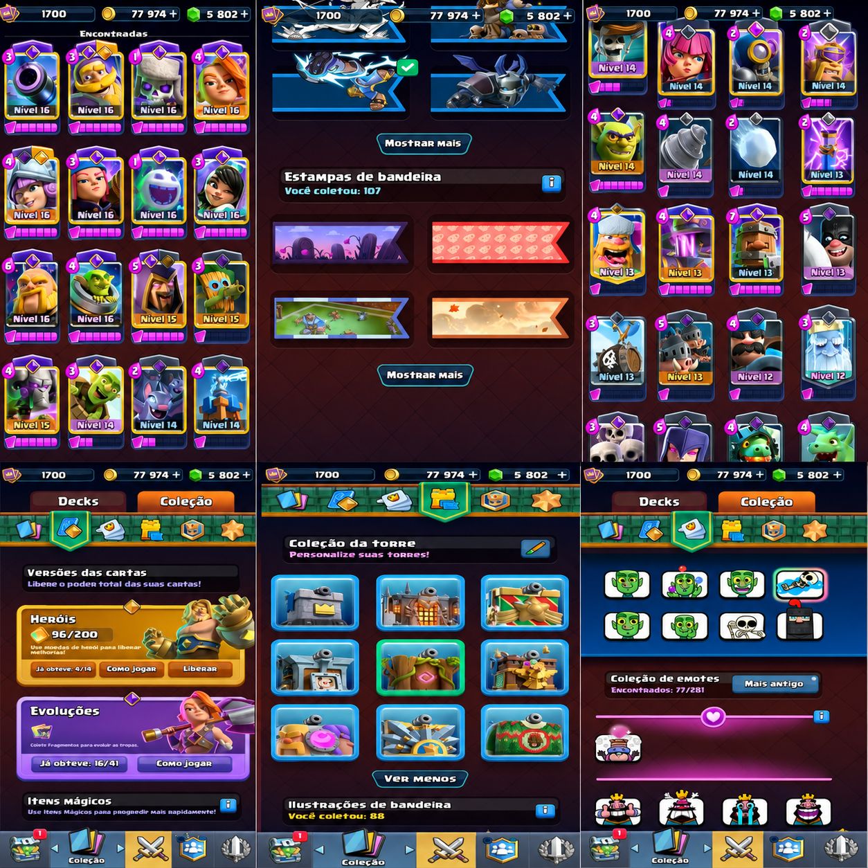CONTA DE CLASH ROYALE | 14K TROFEUS 16 EVOLUÇÃO E 4 HEROI COM GRANDE CAMPEÃO |