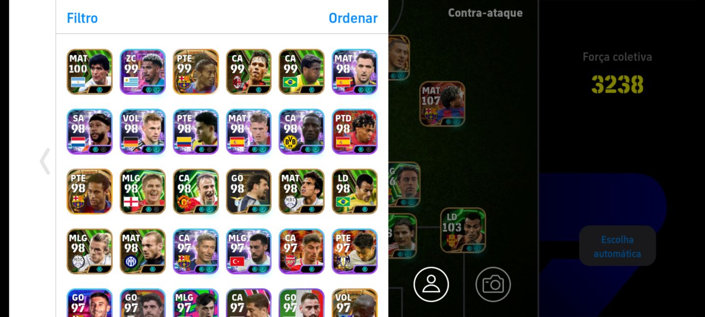 Conta Efootball Mobile com diversos épicos