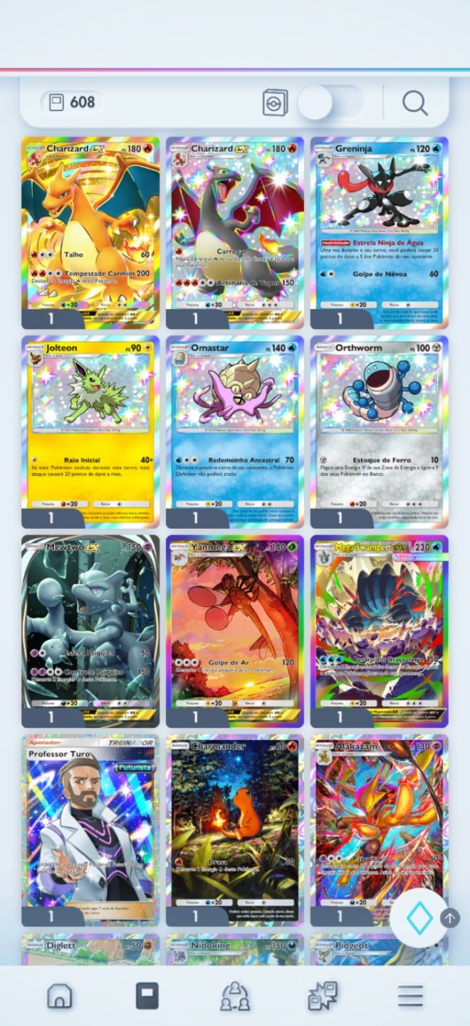 Conta Pokémon TCG Pocket | CHARIZARD EX COROA (GOLD) + Mewtwo Imersivo + Shinies