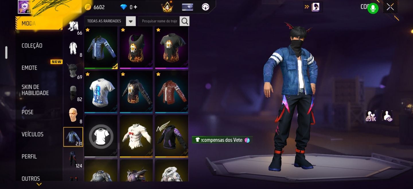 Conta de Free fire rara de 2017 com jaqueta beta e angelical roxa