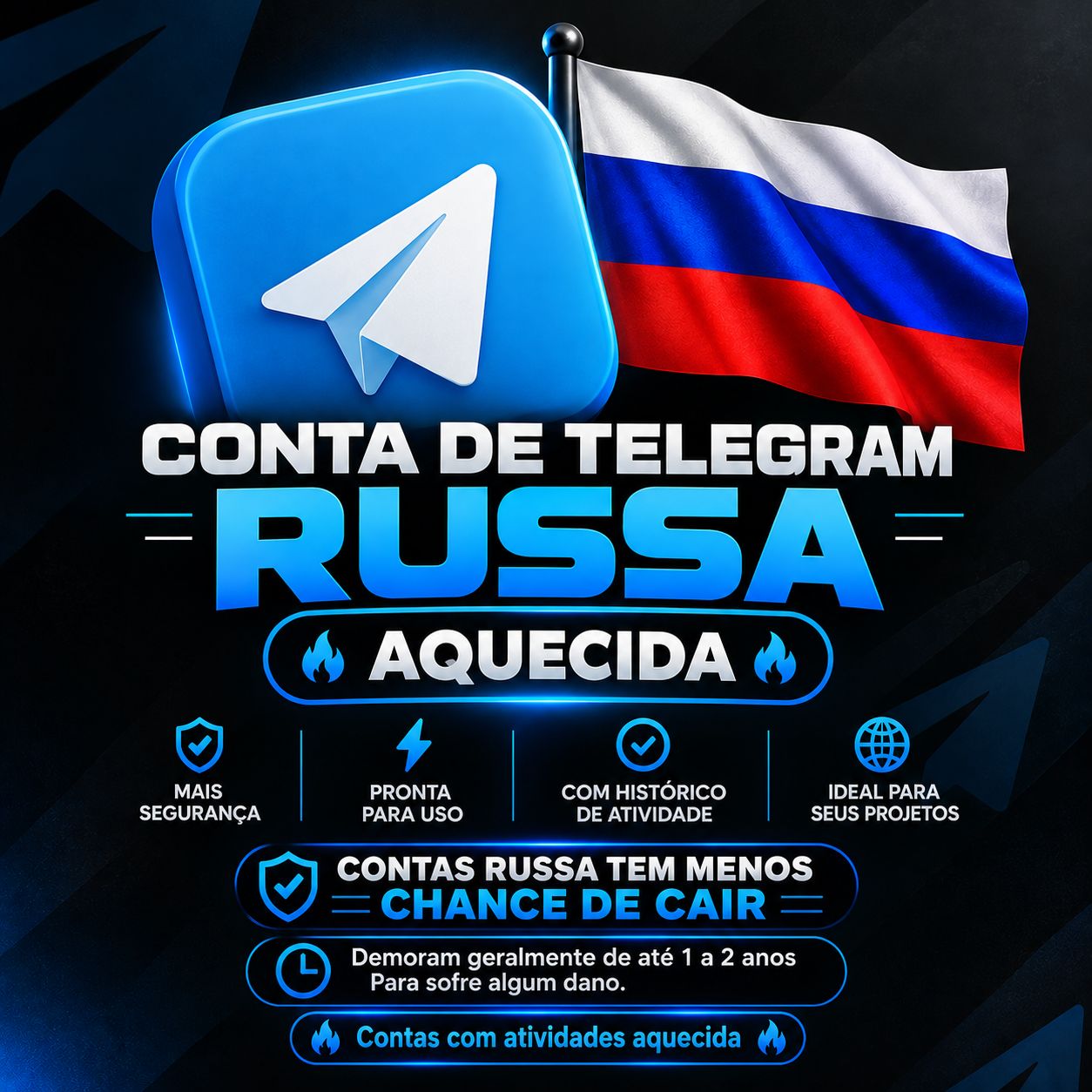 CONTAS DE TELEGRAM RUSSA AQUECIDAS