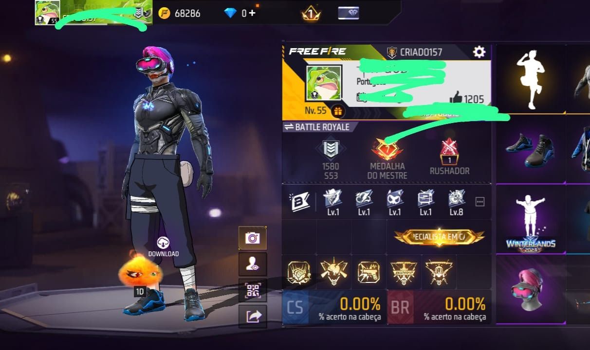 Conta Free Fire Nv 55 - MP40 Evolutiva Lv 3, Skin Kakashi (Naruto), Gel Tanjir..