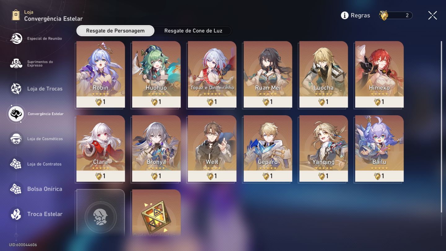 Honkai Star Rail: + de 10 personagens limitados. Conta lvl.70.