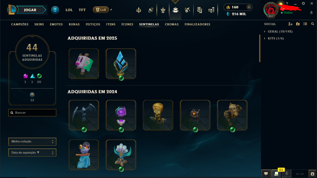 Conta lol nivel 874 com diversas skins de champions sentinela cromas 2kk de ZED.