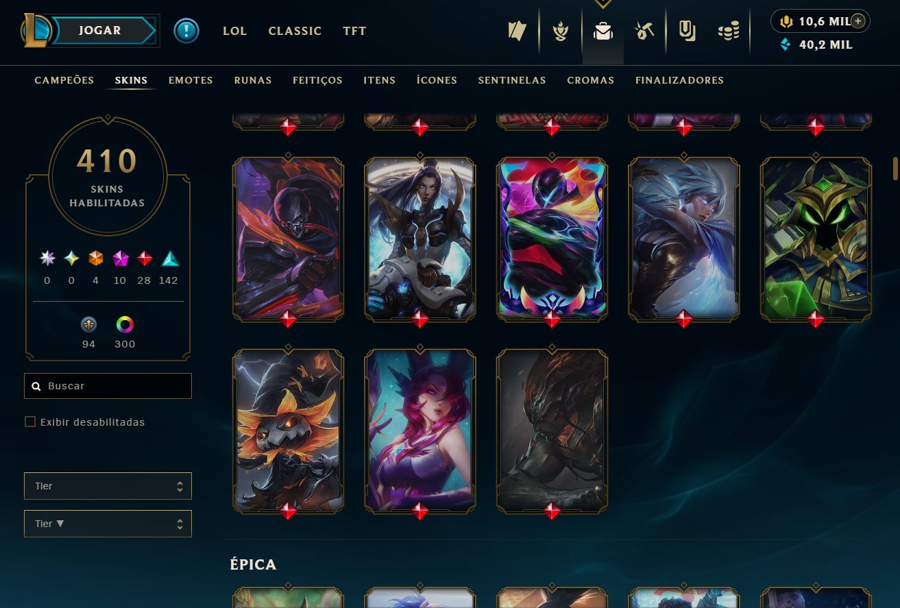 Lvl 534 | 410 skins | 10,662 RP | 210 EM | Bordas e muito mais