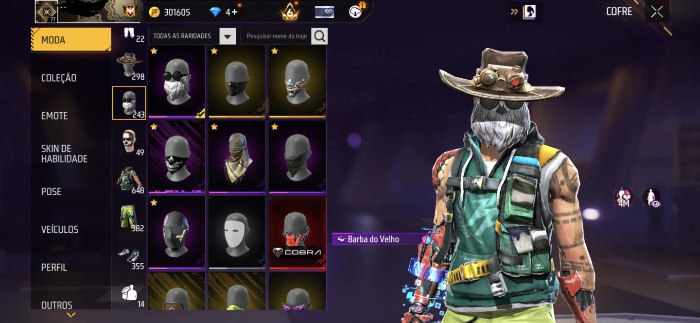 CONTA DE FF GEMADA STEAM PUNK+PRIME 6 + FREE FIRE+ PUNHOS + TOP CRIMINAL ROXO