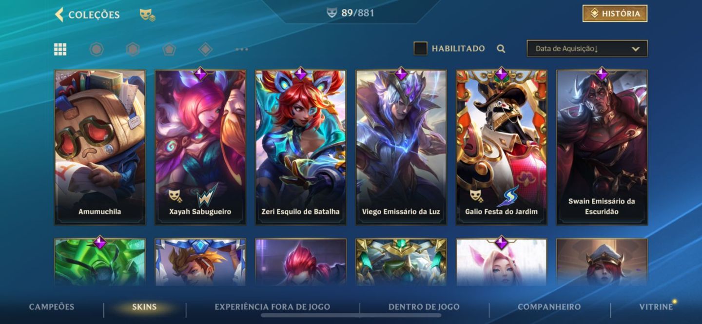Conta skins raras, passes raros