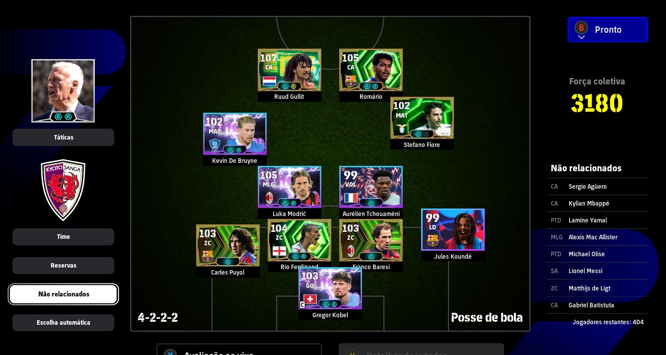 CONTA eFOOTBALL STEAM | FORÇA 3180 | GULLIT 107, ROMÁRIO 105, MODRI E DE BRUYNE