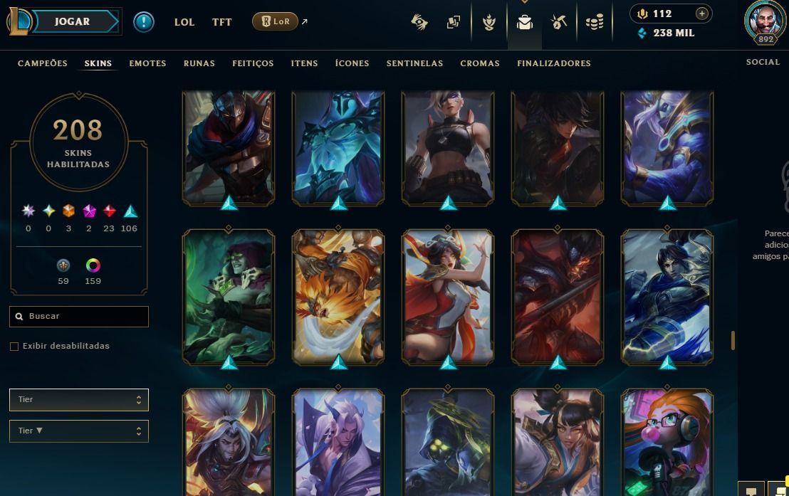 CONTA COM MUITAS SKINS ELO GOLD