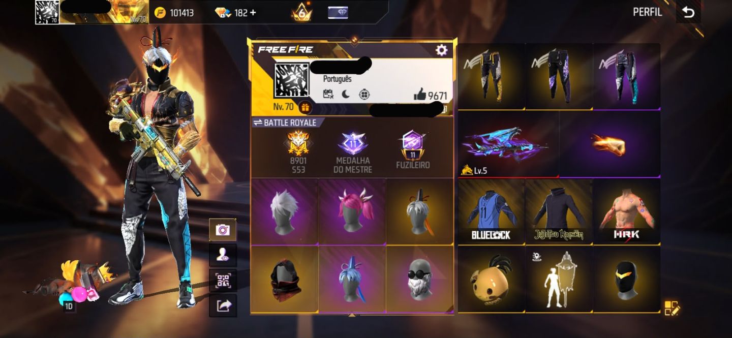 Conta free fire gemada com angelical entrada barba bandeirao punho 650 peitorais