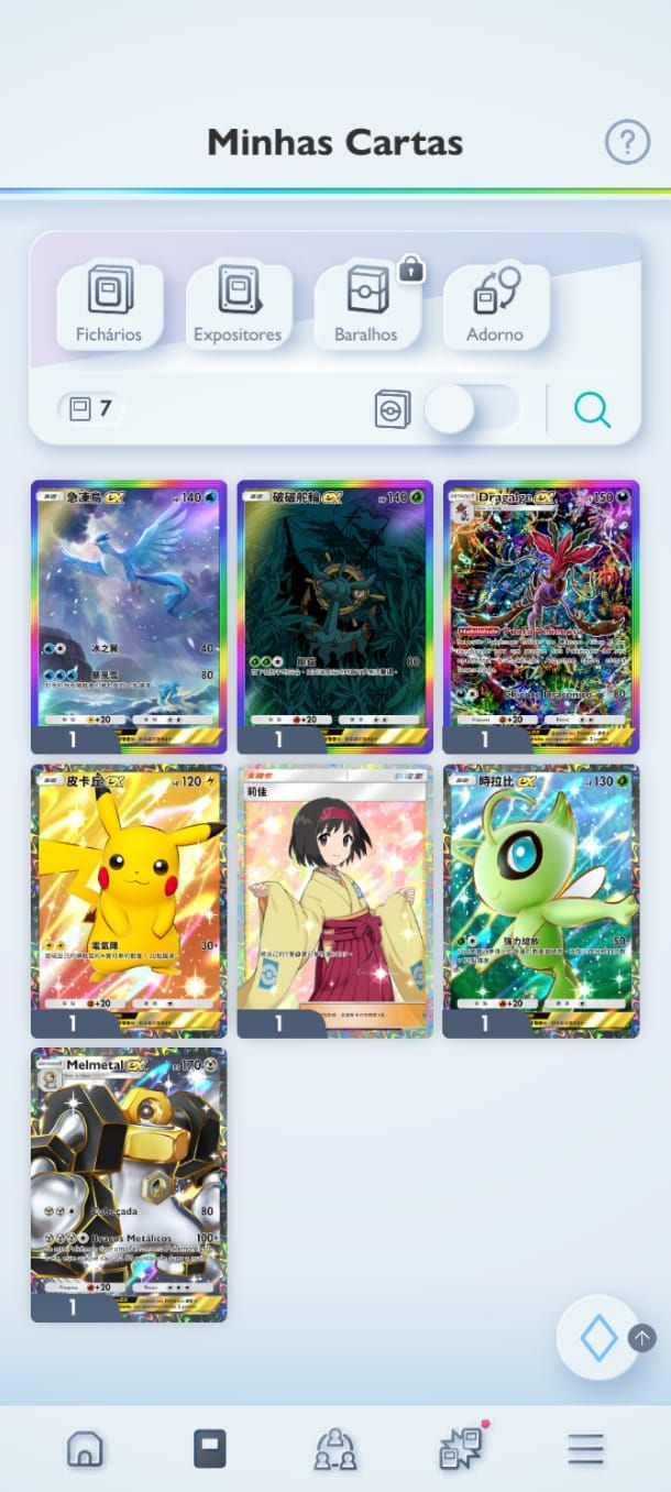 Conta Pokémon TCG - NV 19 com + de 1,3k cartas com muitas Full Art e Shinys!