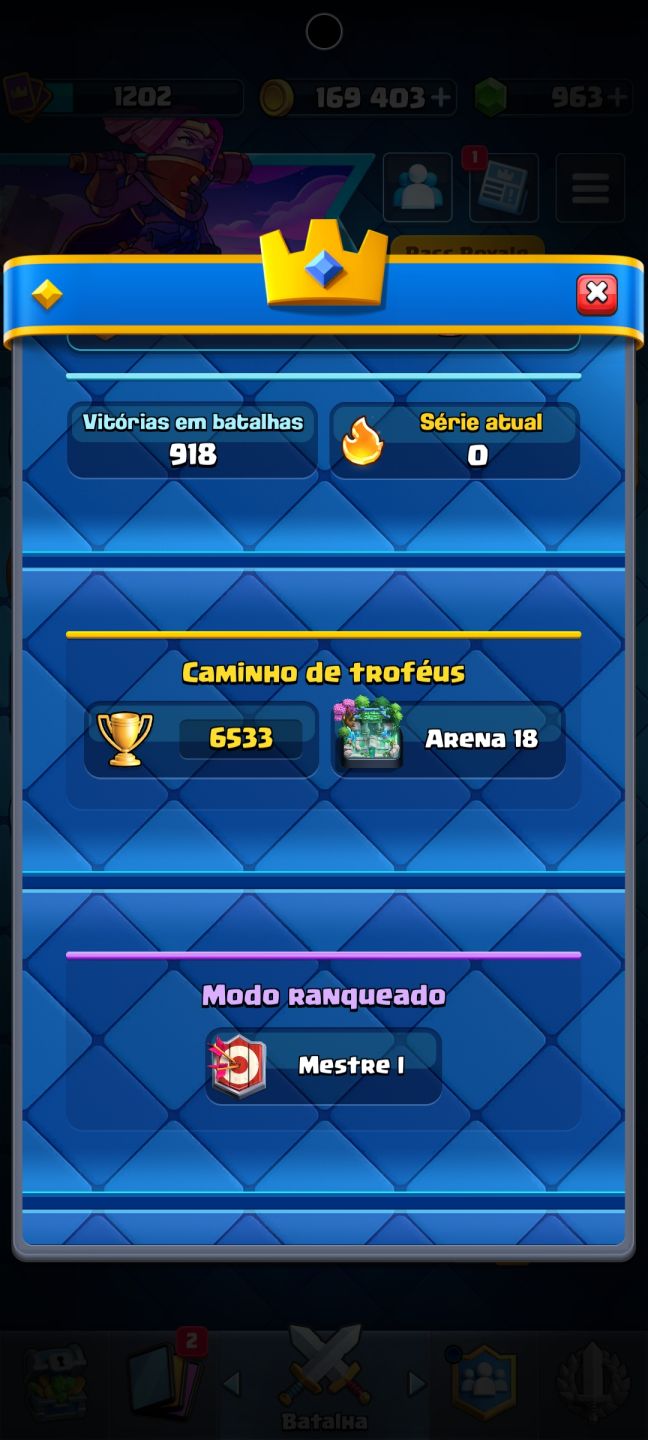 Conta Clash Royale | Arena 18 | 6.533 Troféus | Rei Nível 13 | Herói à Escolha