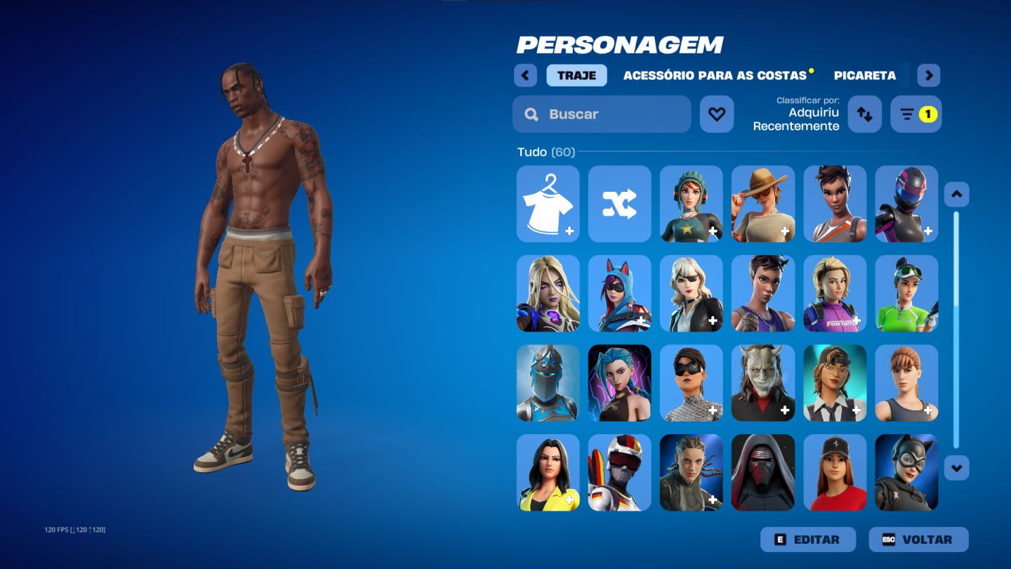 CONTA FORTNITE RARA COM TRAVIS SCOTT + SKINS TRYHARDS | SKINS EXCLUSIVAS!