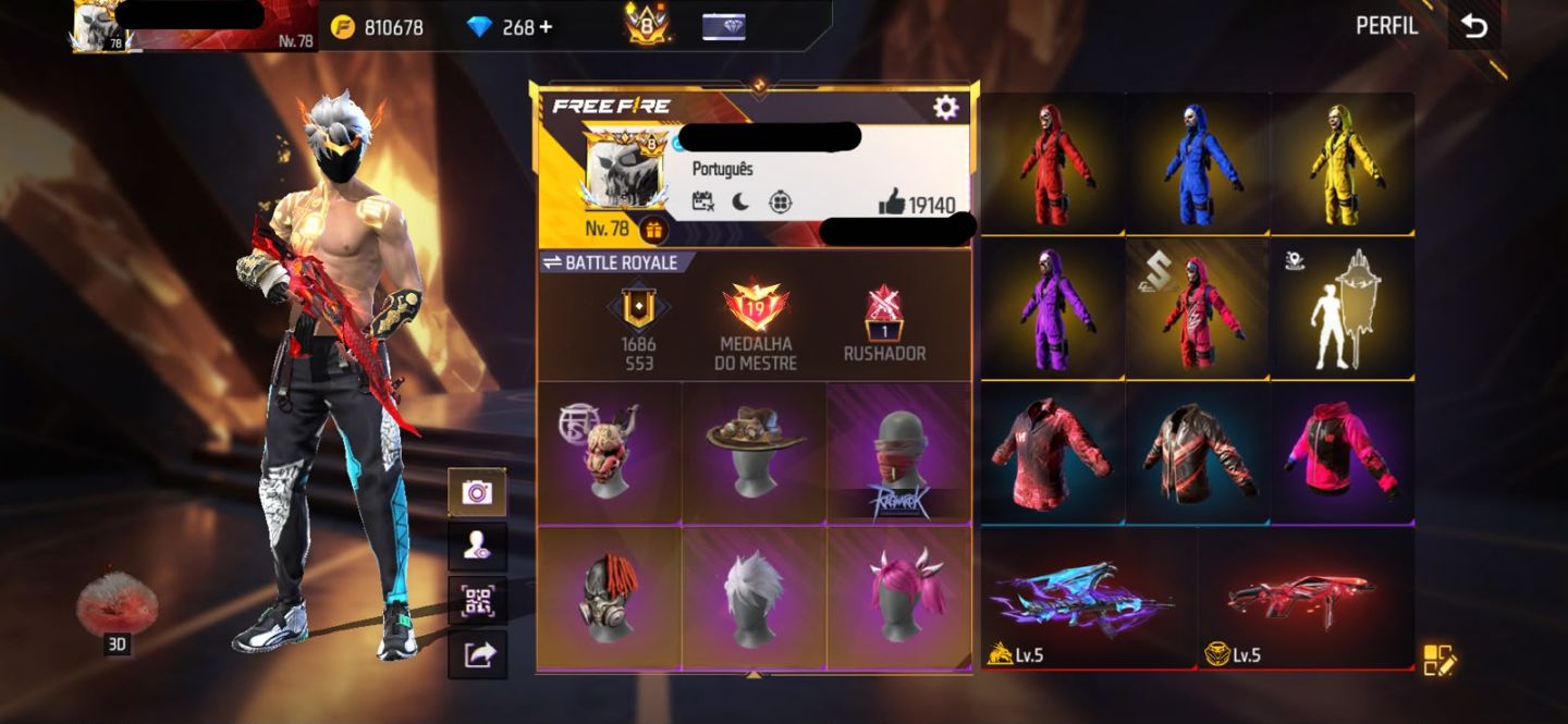 Conta Free Fire com Primeiro Terceiro Setimo Passe Ragnarok Mestre S6 S7 Prime 8
