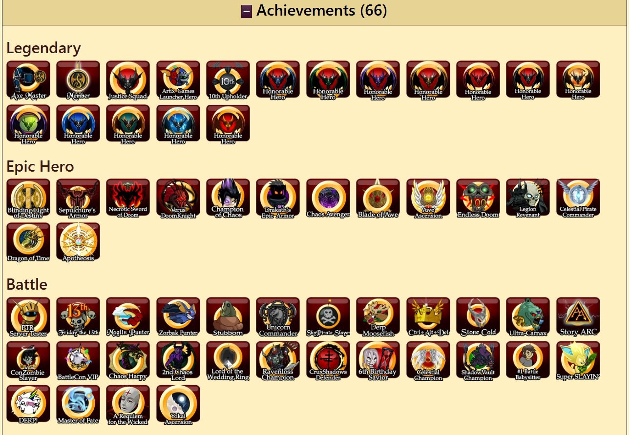 CONTA AQW 66 ACHIEVEMENTS / ENDGAME / VÁRIAS CLASSES