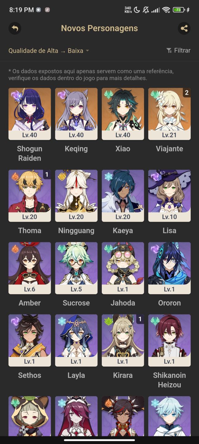 CONTA GENSHIN AR 56 VARKA ALBEDO FLINS E NEFER NO GARANTIDO+RAIDEN XIAO SV ASIA