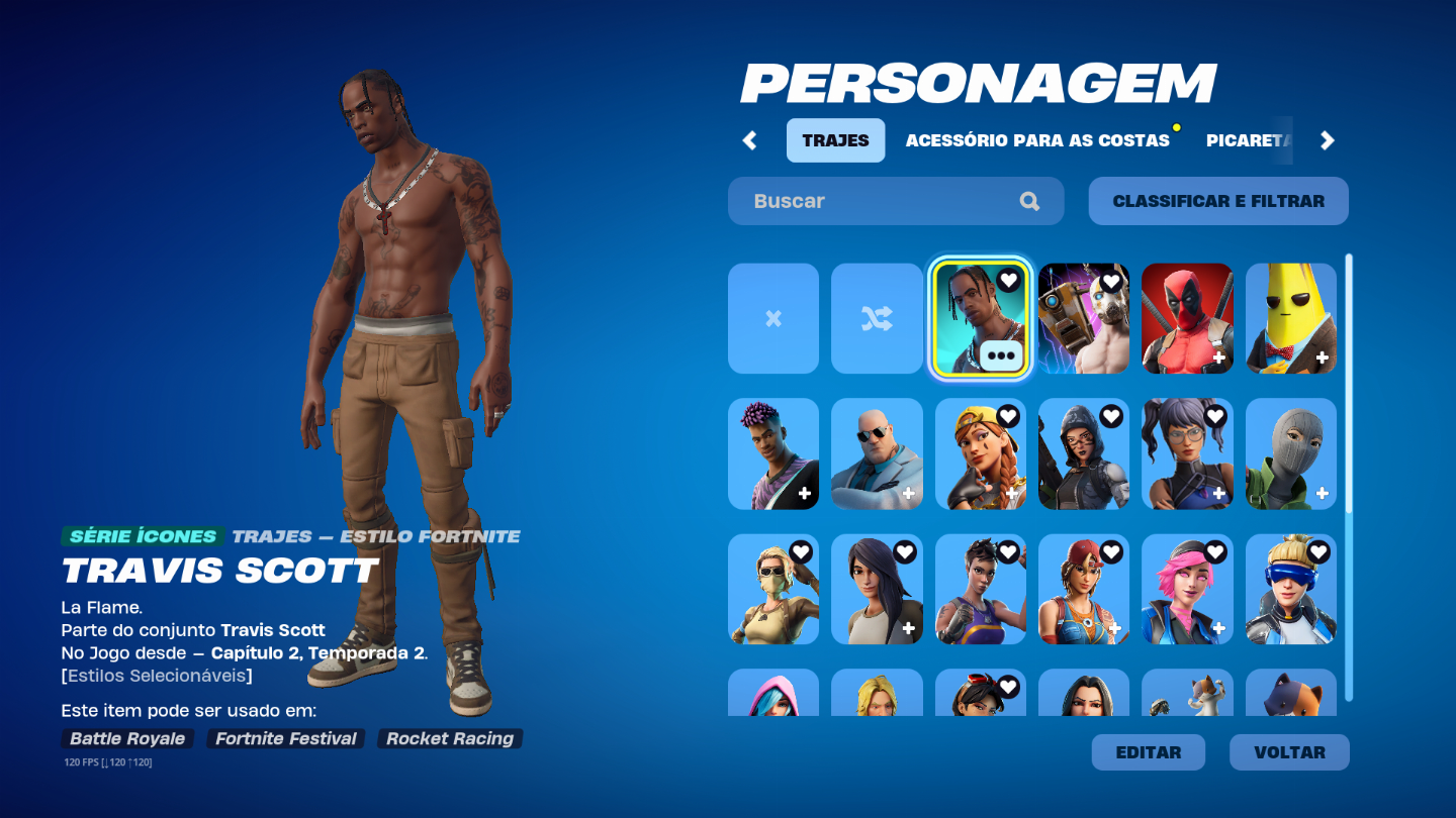 CONTA FORNITE COM TRAVIS SCOTT+BUNDLE BORDELANDS+INVERSA NEO (VALOR NEGOCIAVEL)