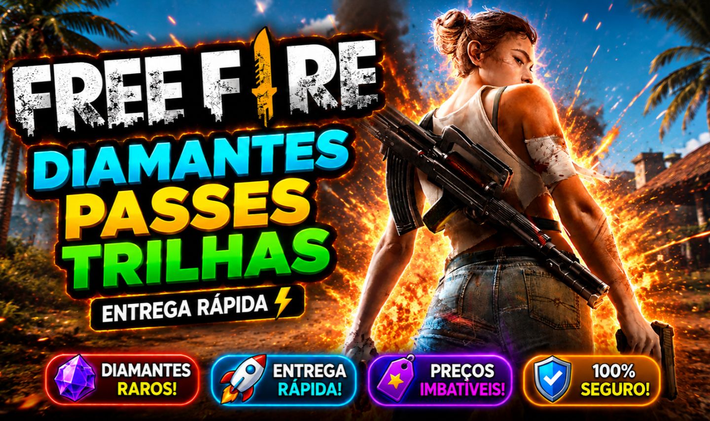 FREE FIRE - DIAMANTES + PASSES + TRILHAS