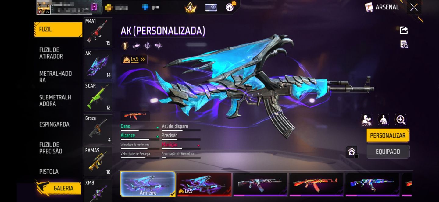 Conta level 75 com UMP Atributada e mais de 1000 roupas
