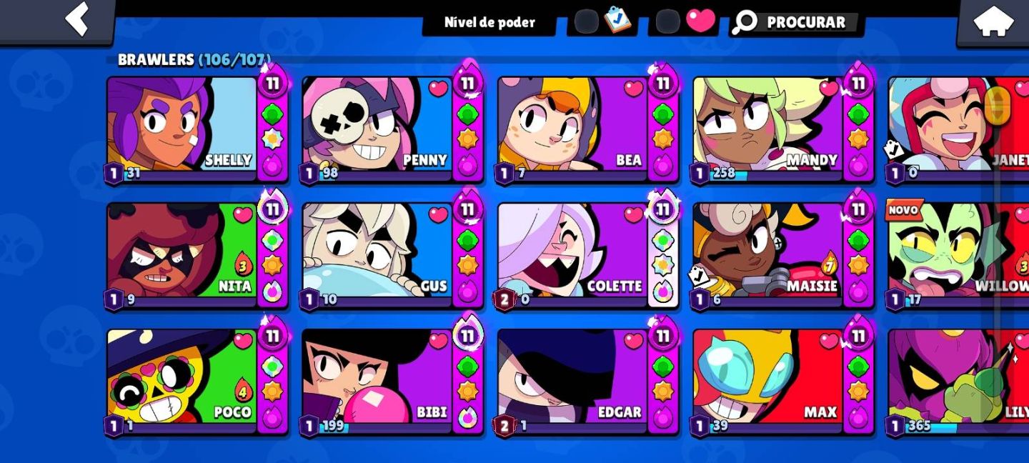 Conta Brawl Stars 106 brawlers 36 máximos e 21 hipercargas