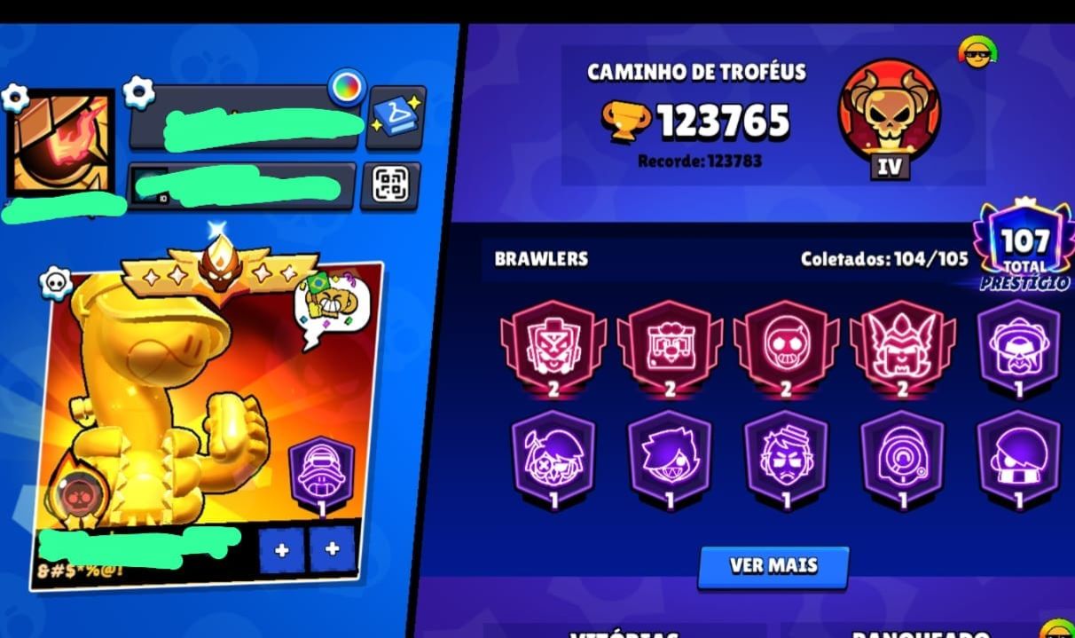 CONTA BRAWL STARS DE 7 ANOS com 421 SKINS,BRAWLERS MAXIMIZADOS 123K+ DE TROFÉUS