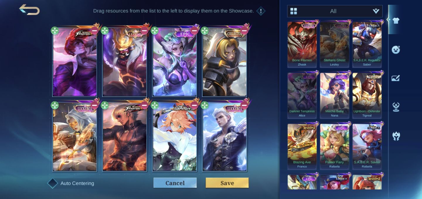 Conta MLBB 285 skins, épicas, aspirants, legend, Kof, Colab. etc