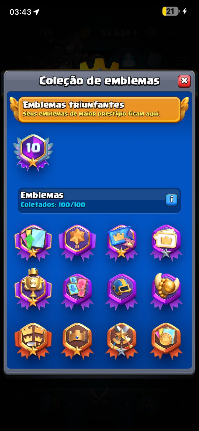 Conta Clash Royale + Clash of Clans | 10 Anos | 16 Evoluções | Rei 16 | CV13