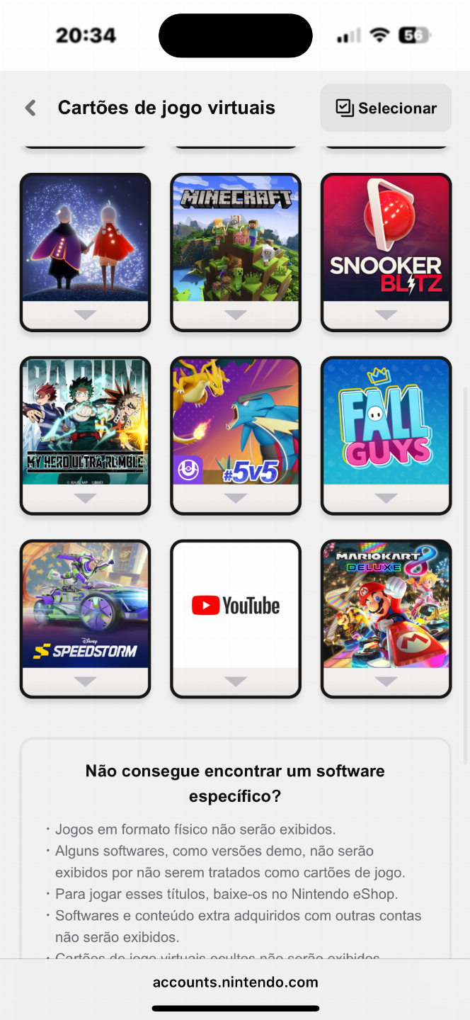 Conta de Nitendo Switch Pokemon, Hello Kitty, Minecraft e muito mais!
