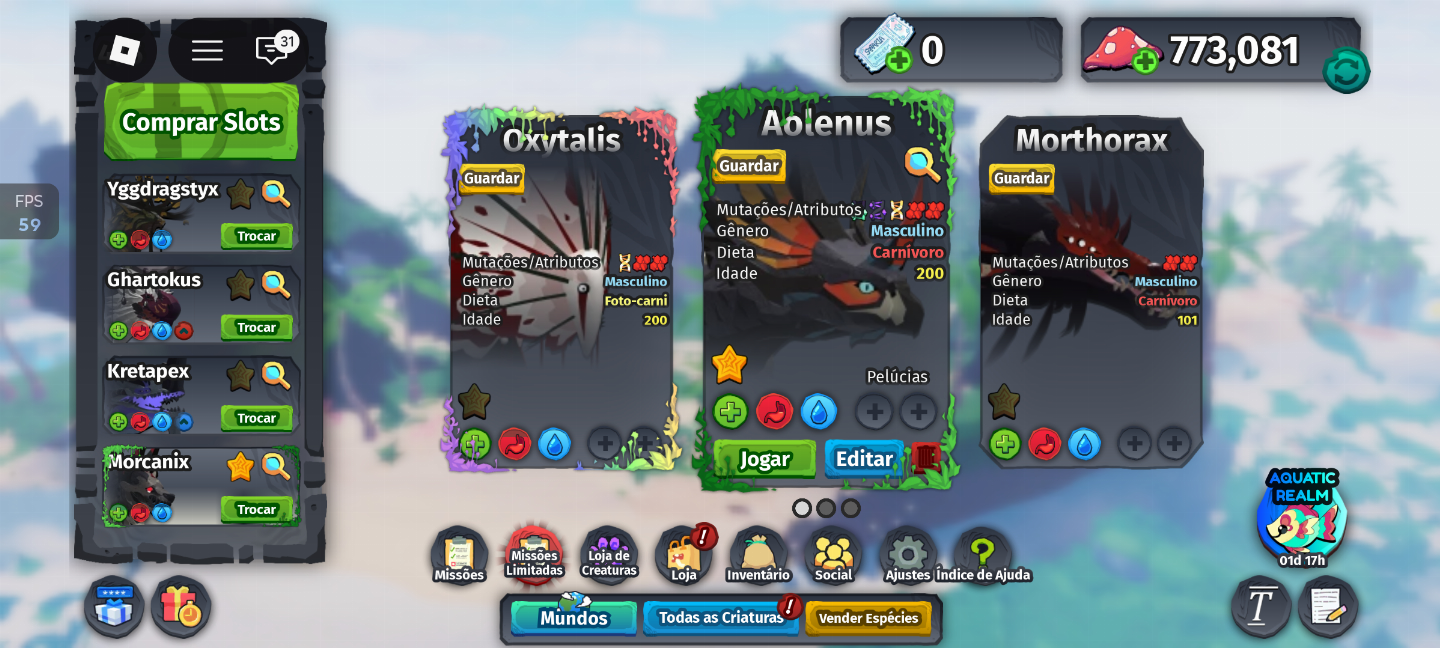 Creatures of sonaria mush e slots para PVP