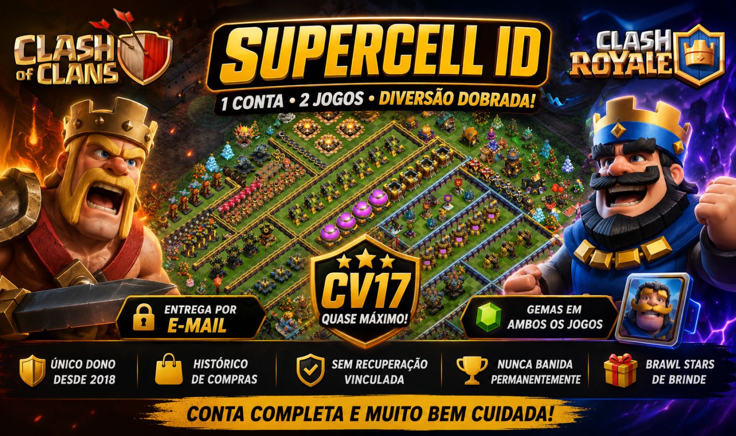 Supercell ID com acesso a Clash of Clans + Clash Royale + Brinde