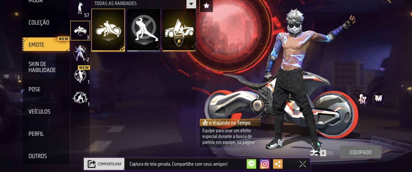 CONTA FREE FIRE COM BARBINHA, SOMBRA ROXA, PEITORAL MANDELA, UMP EVO, 2 ENTRADAS