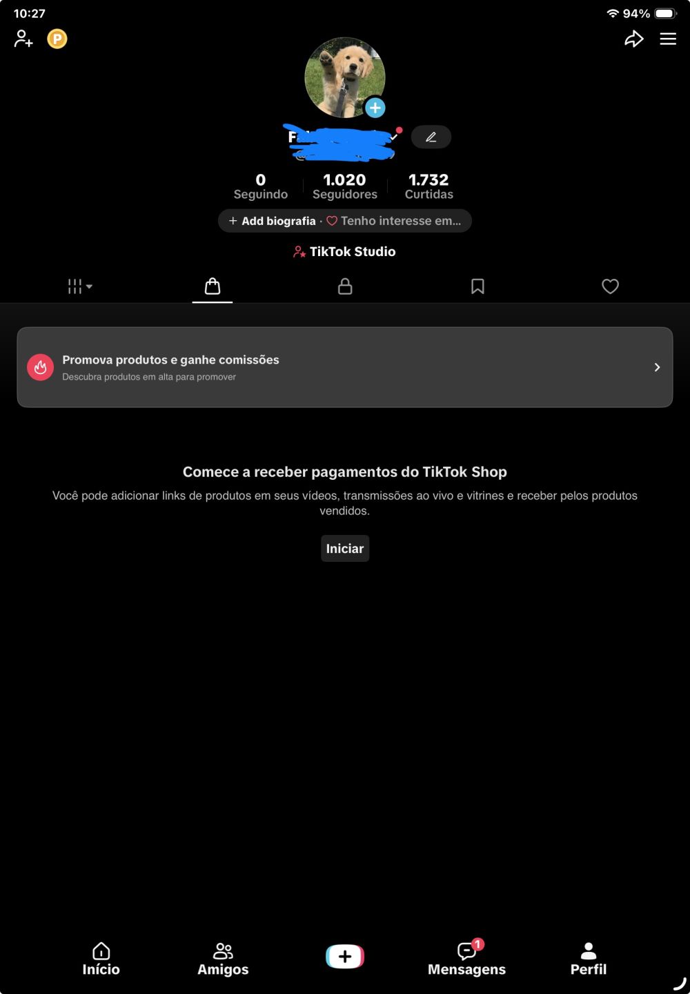CONTA DE TIKTOK SHOP - 1K DE SEGUIDORES - VITRINE APARECENDO