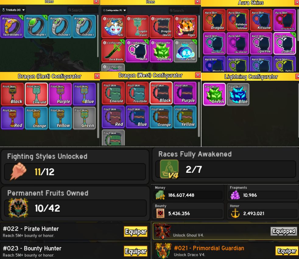 Conta de blox fruits Com Dragon, Yeti, Tiger, Portal e Buddha Perm e muitas pass