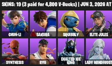 Conta Fortnite 19 Skins | Chun-Li, Ryu, Sakura + Bugs Bunny