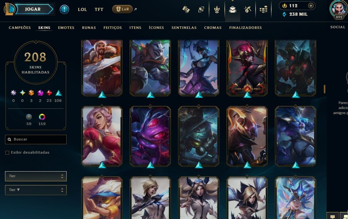 CONTA COM MUITAS SKINS ELO GOLD
