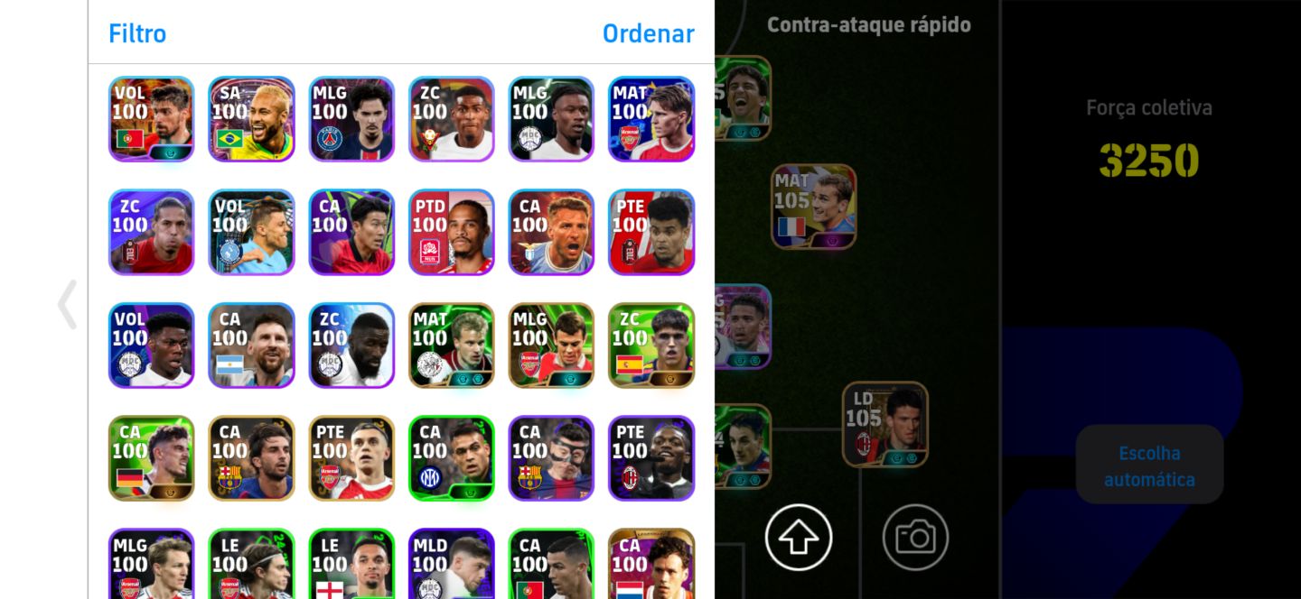 Conta top de efootball mobile com Shevchenko, Kaká e Bellingham.