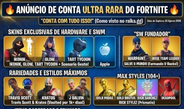 Conta Fortnite com skins raras (Ikonik, Glow, Travis Scott, Machado Leviathan)