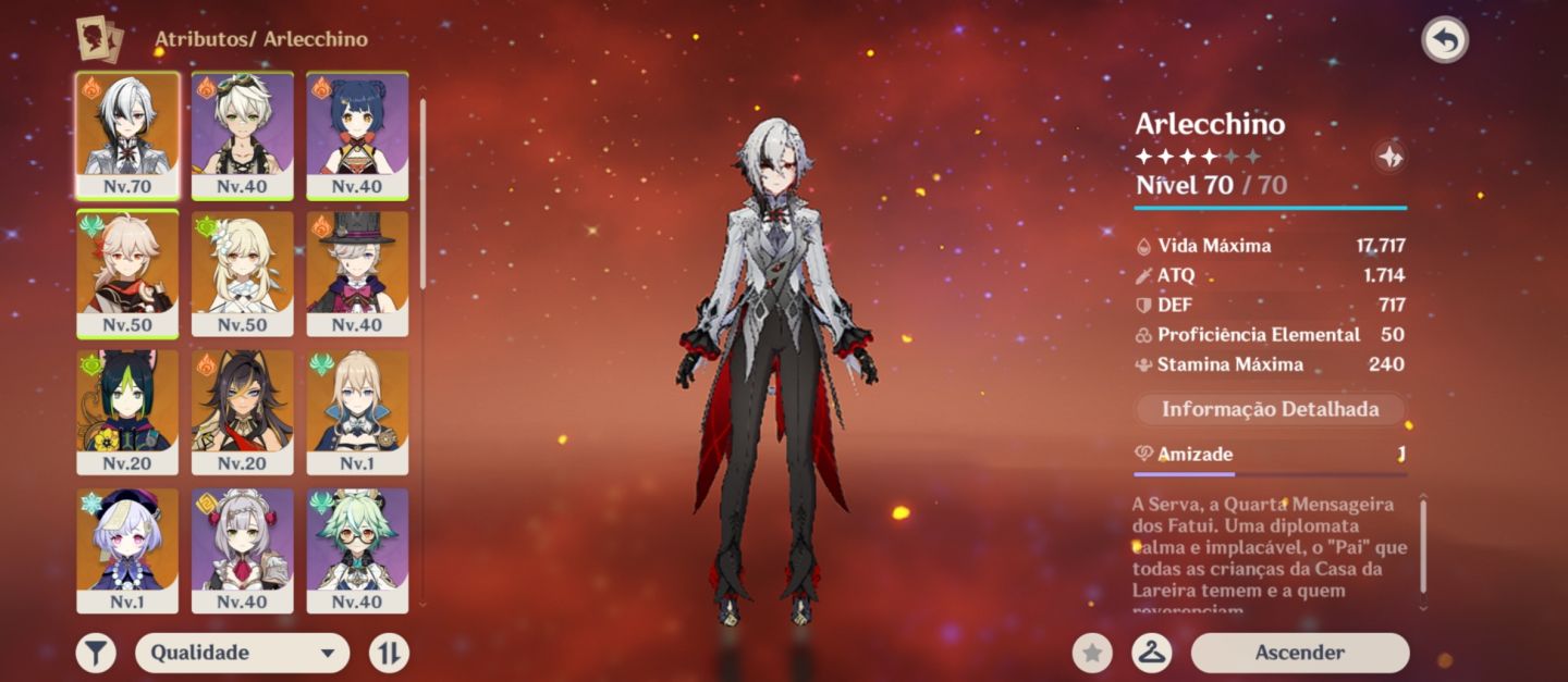 Conta Genshin AR 53 - Arlecchino C/ Signature + Kazuha + Lyney | Roster Forte