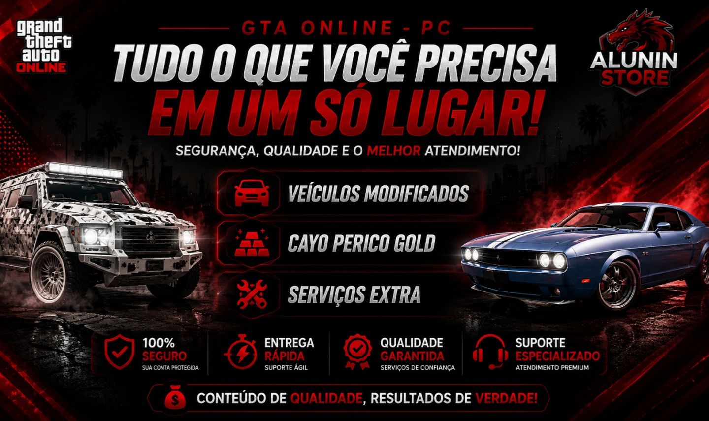 GTA V ONLINE [PC] - VEÍCULOS MODIFICADOS | ARMAS RARAS | SERVIÇOS EXTRA [PC]