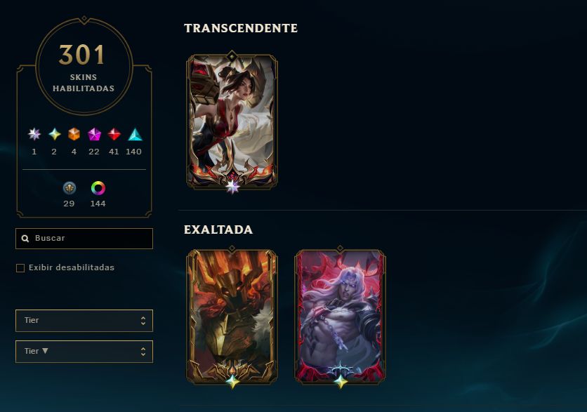 CONTA LOL | 301 SKINS, 1 TRANSCENDENTE + 2 EXALTADAS,22 MÍTICAS,LVL 380,CRIADOR